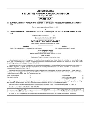 Thumbnail Accuray 10-Q Quarterly Report FY2019 