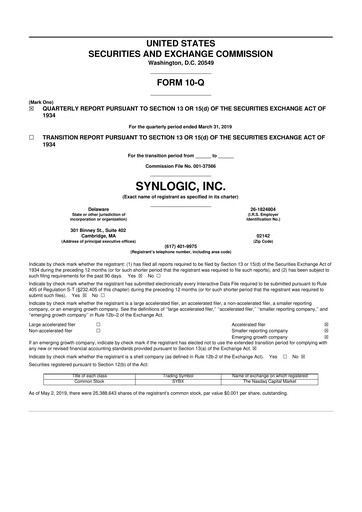 Thumbnail Synlogic 10-Q Quarterly Report FY2019 