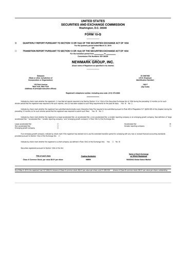 Thumbnail Newmark 10-Q Quarterly Report FY2019 