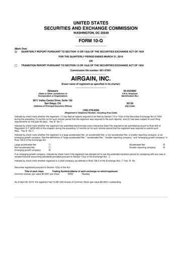 Miniature Airgain 10-Q Rapport trimestriel 2019 