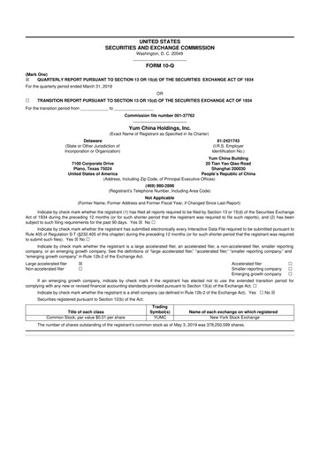 Thumbnail Yum China
 10-Q Quarterly Report FY2019 