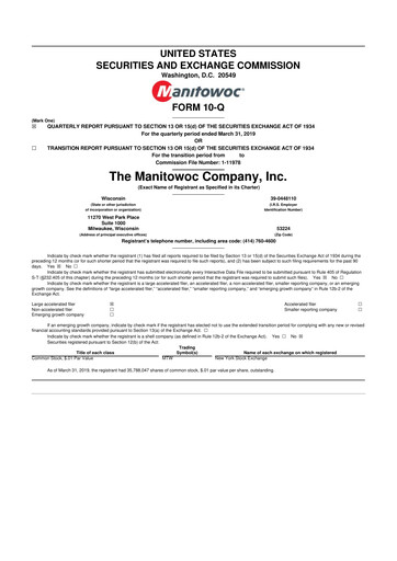 Thumbnail The Manitowoc Company
 10-Q Quarterly Report FY2019 