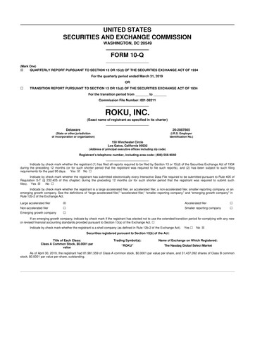 Vorschaubild Roku 10-Q Quartalsbericht 2019 
