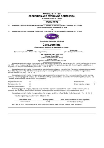 Thumbnail Cars.com 10-Q Quarterly Report FY2019 