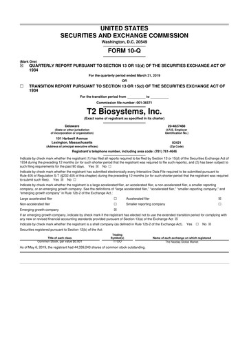 Thumbnail T2 Biosystems
 10-Q Quarterly Report FY2019 