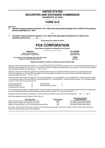 Thumbnail Fox Corporation 10-Q Quarterly Report FY2019 