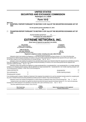 Thumbnail Extreme Networks
 10-Q Quarterly Report FY2019 