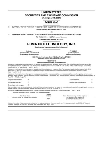 Thumbnail Puma Biotechnology 10-Q Quarterly Report FY2019 
