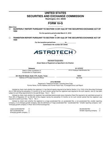 Thumbnail Astrotech 10-Q Quarterly Report FY2019 