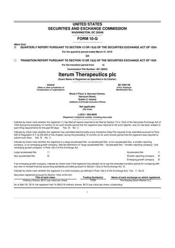 Miniature Iterum Therapeutics 10-Q Rapport trimestriel 2019 