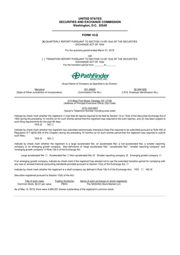 Vorschaubild Pathfinder Bancorp 10-Q Quartalsbericht 2019 