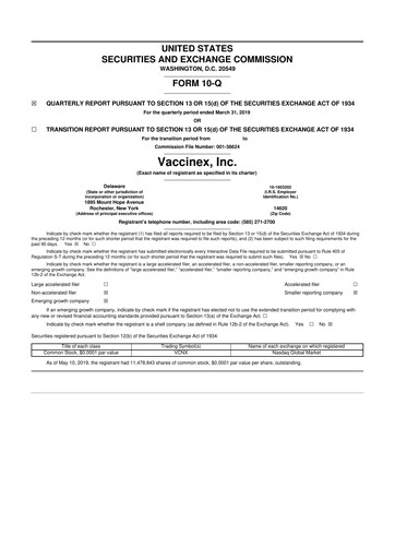 Vorschaubild Vaccinex 10-Q Quartalsbericht 2019 