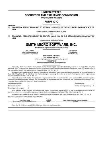 Miniature Smith Micro Software
 10-Q Rapport trimestriel 2019 