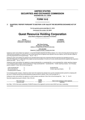 Thumbnail Quest Resource Holding 10-Q Quarterly Report FY2019 