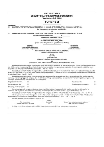 Thumbnail Flowers Foods
 10-Q Quarterly Report FY2019 
