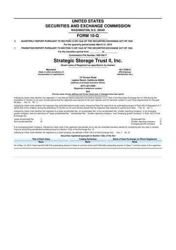 Thumbnail SmartStop Self Storage REIT 10-Q Quarterly Report FY2019 