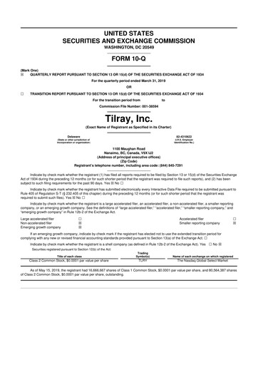 Miniature Tilray Brands
 10-Q Rapport trimestriel 2019 