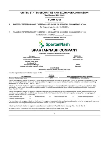 Miniature SpartanNash
 10-Q Rapport trimestriel 2019 