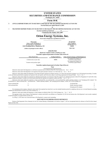 Thumbnail Orion Energy Systems
 10-K Annual Report 2019