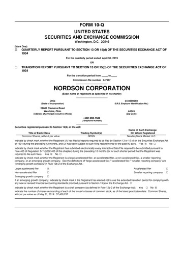 Thumbnail Nordson 10-Q Quarterly Report FY2019 