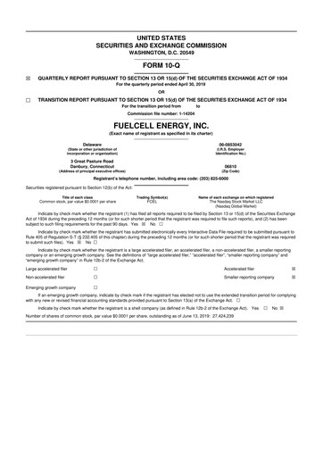 Thumbnail FuelCell Energy
 10-Q Quarterly Report FY2019 