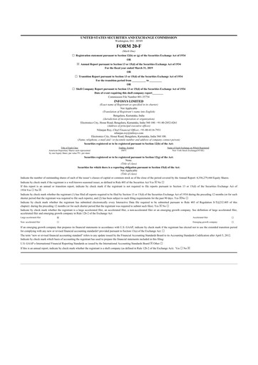 Thumbnail Infosys 20-F Annual Report 2019