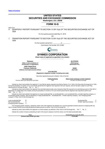 Thumbnail TD Synnex 10-Q Quarterly Report FY2019 