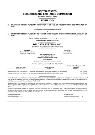Thumbnail Delcath Systems 10-Q Quarterly Report FY2019 