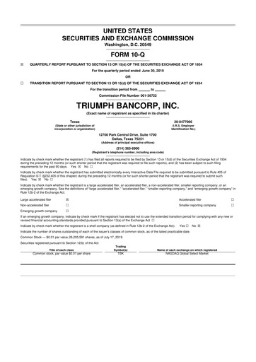 Thumbnail Triumph Financial 10-Q Quarterly Report FY2019 