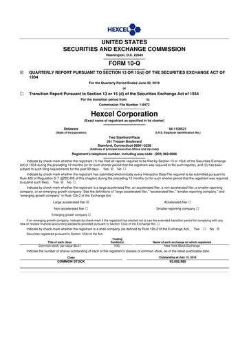 Thumbnail Hexcel
 10-Q Quarterly Report FY2019 