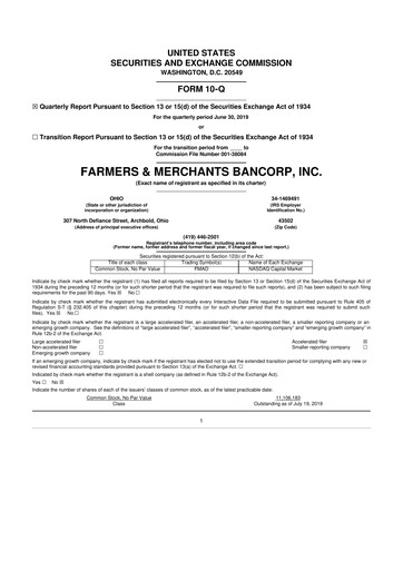 Thumbnail Farmers & Merchants Bancorp 10-Q Quarterly Report FY2019 