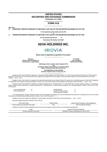 Vorschaubild IQVIA 10-Q Quartalsbericht 2019 