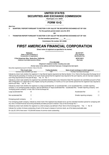 Miniature First American Financial Corporation 10-Q Rapport trimestriel 2019 