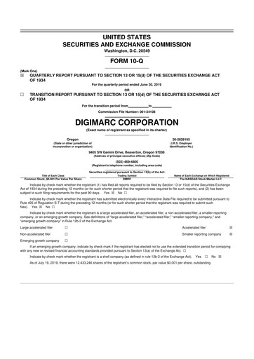 Thumbnail Digimarc
 10-Q Quarterly Report FY2019 