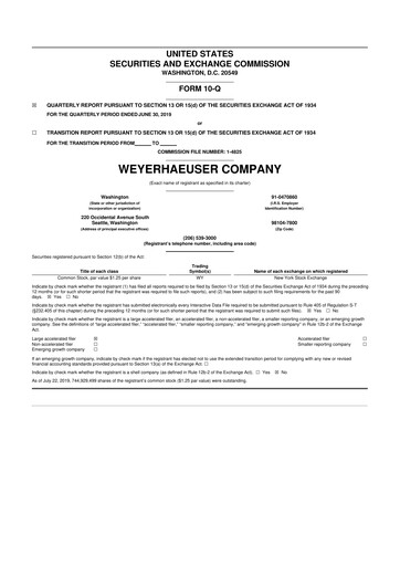 Thumbnail Weyerhaeuser
 10-Q Quarterly Report FY2019 