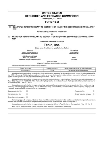 Thumbnail Tesla 10-Q Quarterly Report FY2019 