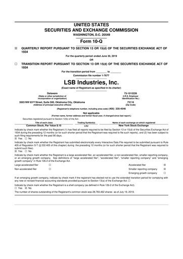 Thumbnail LSB Industries 10-Q Quarterly Report FY2019 