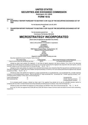 Thumbnail Strategy 
 (MicroStrategy) 10-Q Quarterly Report FY2019 