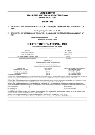 Thumbnail Baxter 10-Q Quarterly Report FY2019 