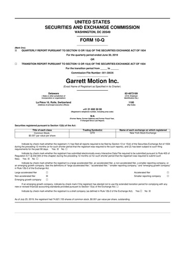 Thumbnail Garrett Motion 10-Q Quarterly Report FY 