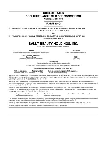 Thumbnail Sally Beauty Holdings 10-Q Quarterly Report FY2019 