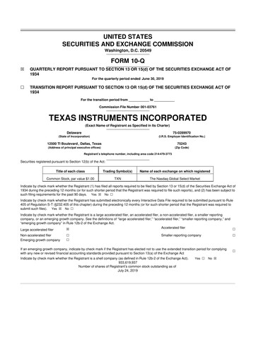 Miniature Texas Instruments 10-Q Rapport trimestriel 2019 