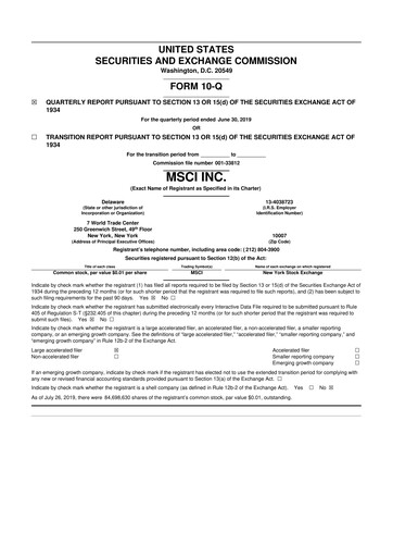 Thumbnail MSCI 10-Q Quarterly Report FY2019 