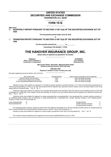 Thumbnail Hanover Insurance Group 10-Q Quarterly Report FY 