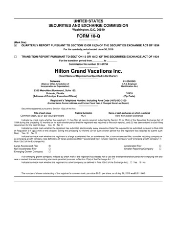 Thumbnail Hilton Grand Vacations
 10-Q Quarterly Report FY 