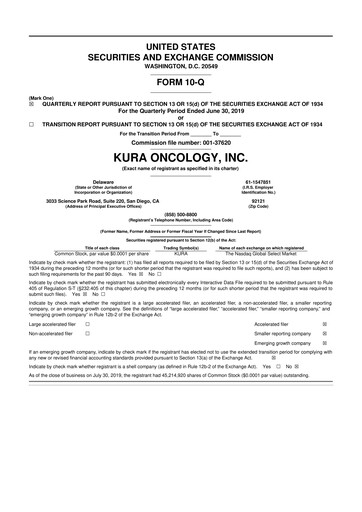Miniature Kura Oncology
 10-Q Rapport trimestriel 2019 