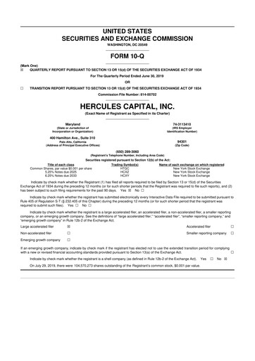 Thumbnail Hercules Capital
 10-Q Quarterly Report FY 