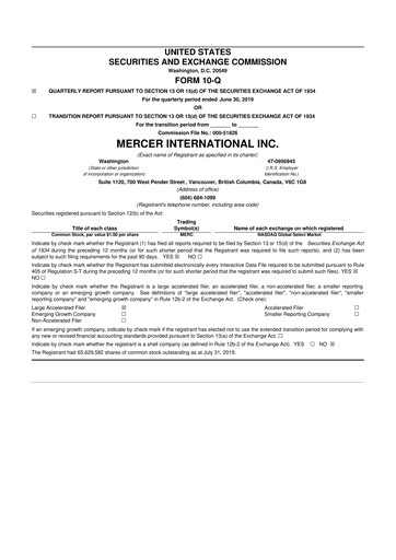 Vorschaubild Mercer International 10-Q Quartalsbericht 2019 