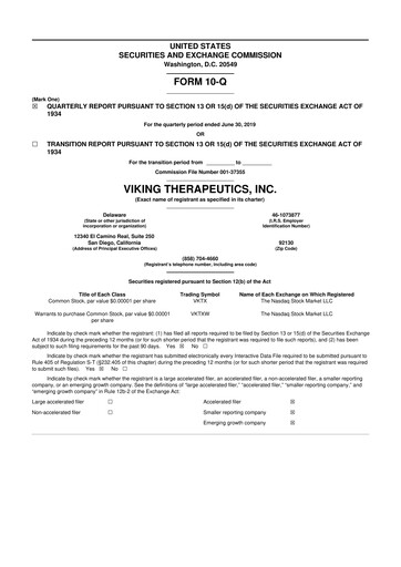 Vorschaubild Viking Therapeutics
 10-Q Quartalsbericht 2019 