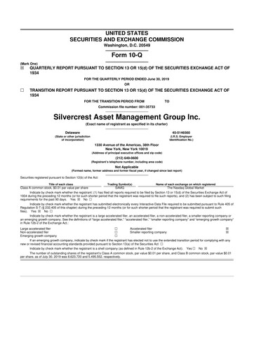 Vorschaubild Silvercrest Asset Management Group 10-Q Quartalsbericht 2019 